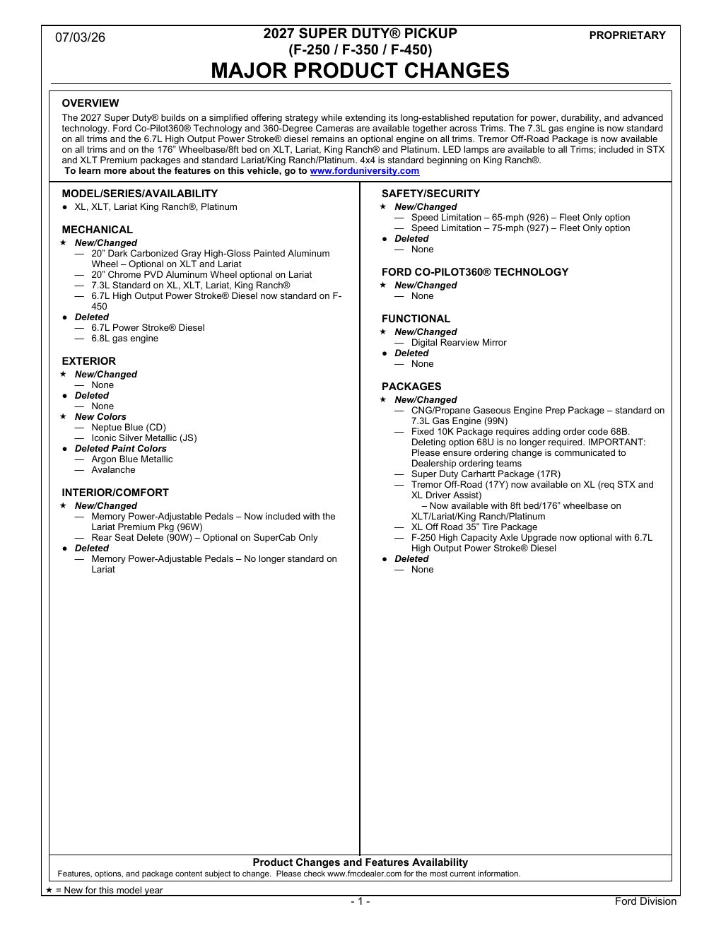 2027 Super Duty Order Guide page 1